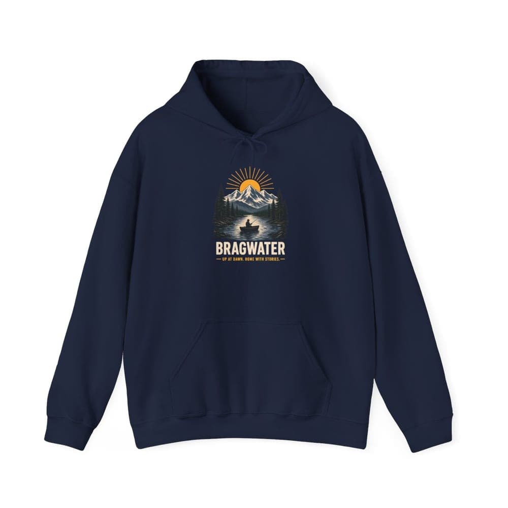 Up at Dawn. Home with Stories. fishing hoodie in navy